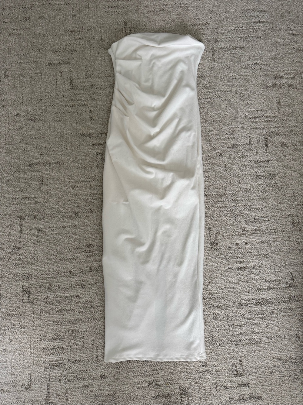 SHEIN Strapless White Ruched Midi Dress